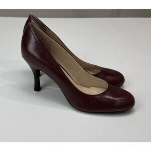 Franco Sarto Burgundy Leather Pumps Classic Round Toe Heels Office Chic 6.5